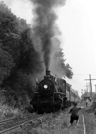 train Connecticutt Valley 2-8-0 #97 on a fan trip on the old New Haven, through Danbury, Conn